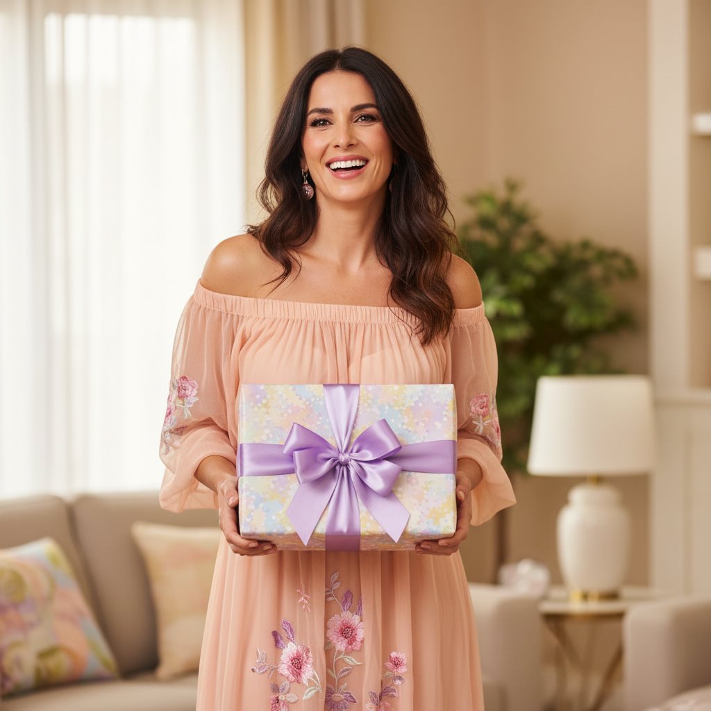 Mujer joven sosteniendo una caja de regalo