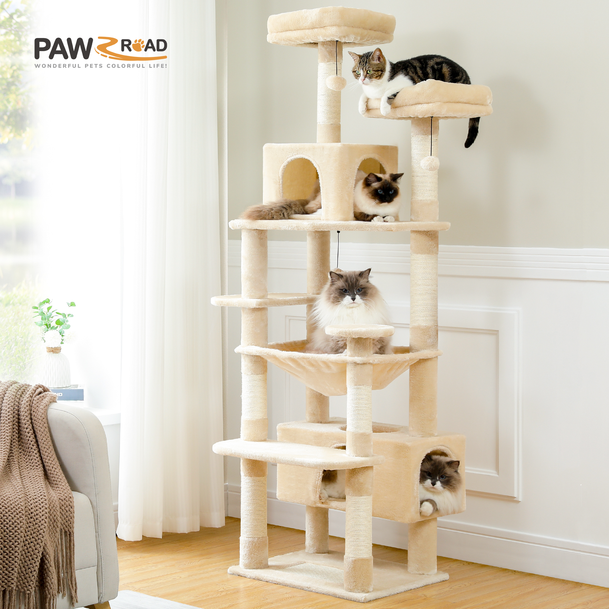 Torre árbol rascador para gatos multinivel con hamaca